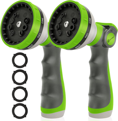 Garden Hose Nozzle Sprayer - 10 Spray Patterns, Thumb Control On Off Valve, Durable Water Nozzle, Extra 4 Washers, for Watering Garden, Cleaning, Washing Car, Showering Pets Lawngreen