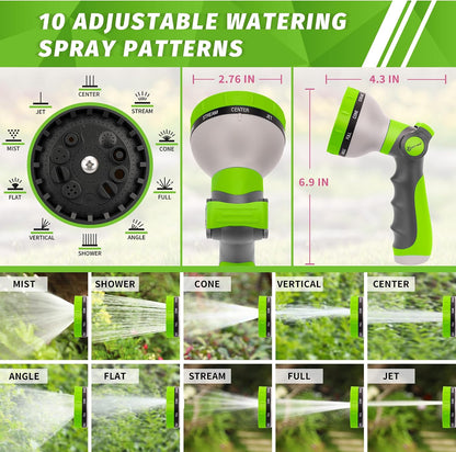 Garden Hose Nozzle Sprayer - 10 Spray Patterns, Thumb Control On Off Valve, Durable Water Nozzle, Extra 4 Washers, for Watering Garden, Cleaning, Washing Car, Showering Pets Lawngreen