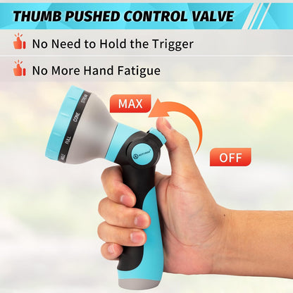 Garden Hose Nozzle Sprayer - 10 Spray Patterns, Thumb Control On Off Valve, Durable Water Nozzle, Extra 4 Washers, for Watering Garden, Cleaning, Washing Car, Showering Pets Lawngreen