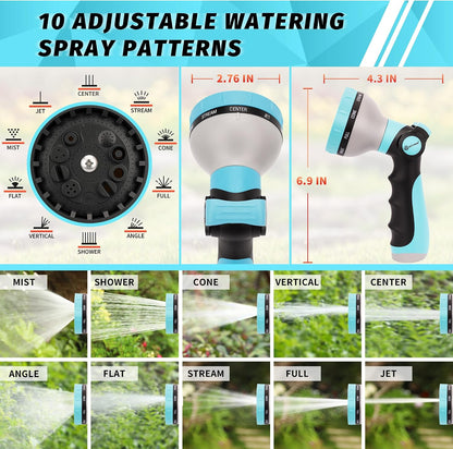 Garden Hose Nozzle Sprayer - 10 Spray Patterns, Thumb Control On Off Valve, Durable Water Nozzle, Extra 4 Washers, for Watering Garden, Cleaning, Washing Car, Showering Pets Lawngreen