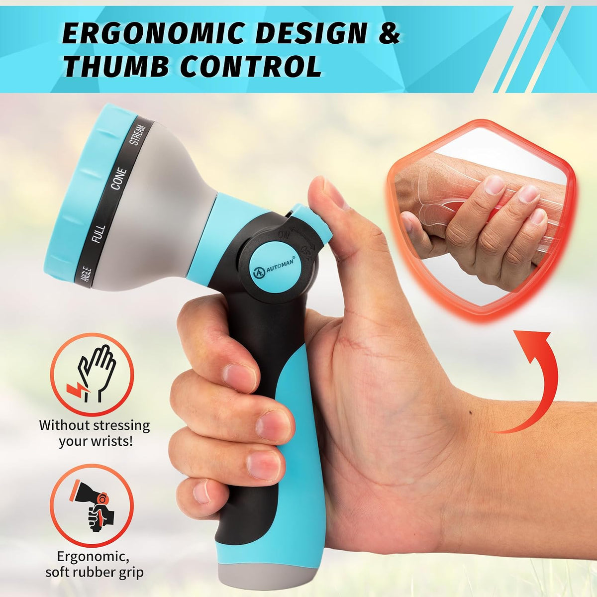 Garden Hose Nozzle Sprayer - 10 Spray Patterns, Thumb Control On Off Valve, Durable Water Nozzle, Extra 4 Washers, for Watering Garden, Cleaning, Washing Car, Showering Pets Lawngreen