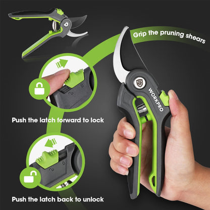 Pruning Shears, Garden Clippers with SK5 Steel Blades, 8" Bypass