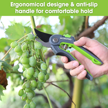 Pruning Shears, Garden Clippers with SK5 Steel Blades, 8" Bypass