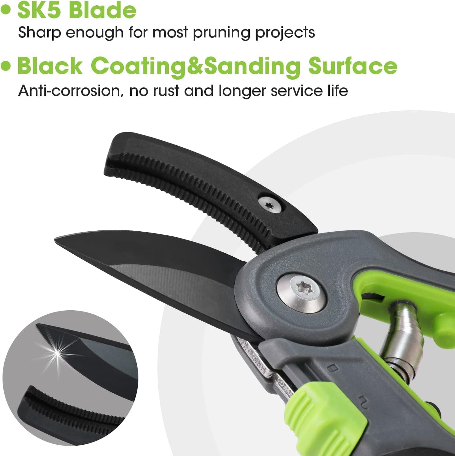 Pruning Shears, Garden Clippers with SK5 Steel Blades, 8" Bypass