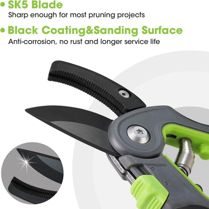 Pruning Shears, Garden Clippers with SK5 Steel Blades, 8" Bypass