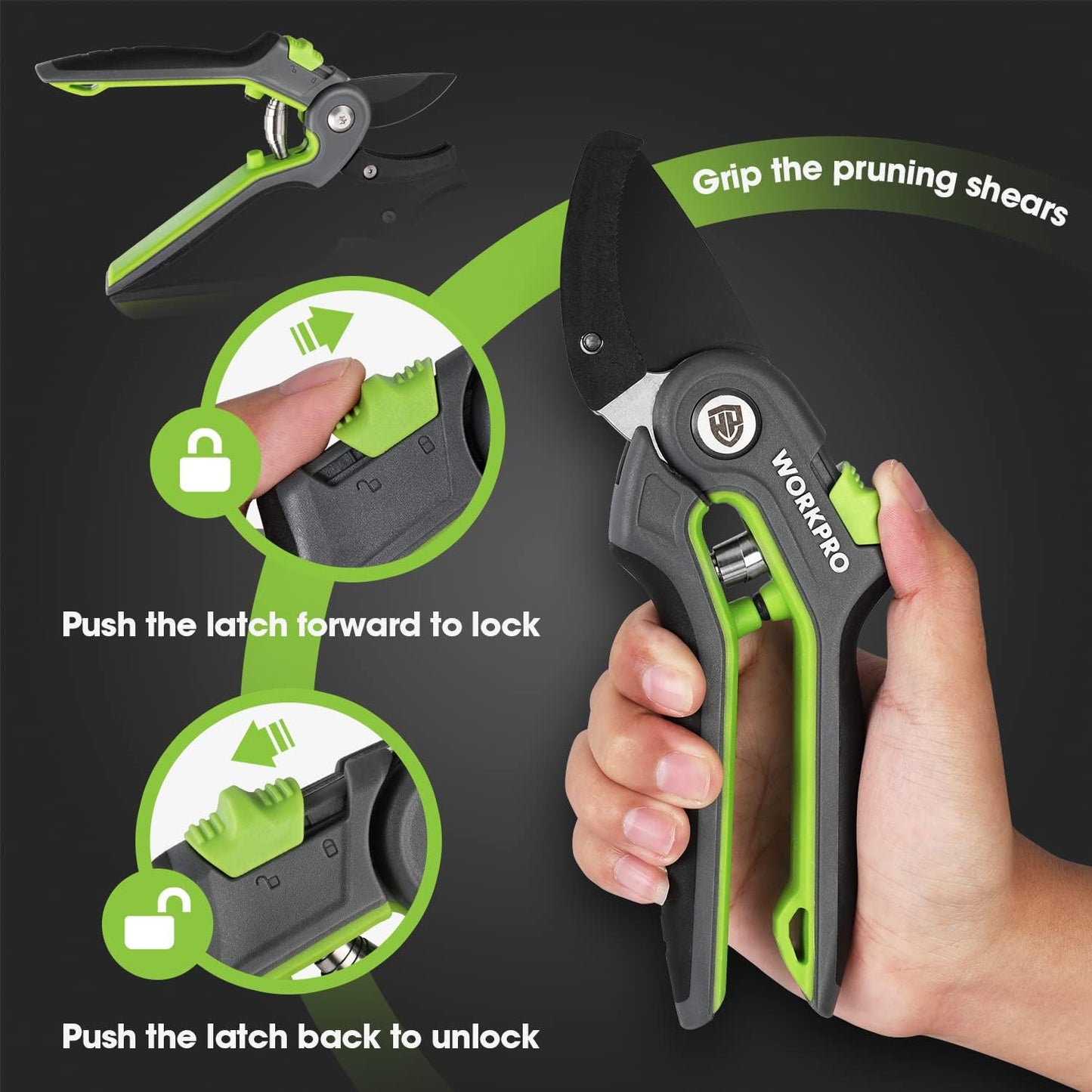 Pruning Shears, Garden Clippers with SK5 Steel Blades, 8" Bypass