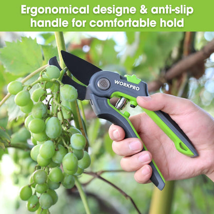 Pruning Shears, Garden Clippers with SK5 Steel Blades, 8" Bypass