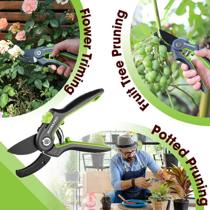 Pruning Shears, Garden Clippers with SK5 Steel Blades, 8" Bypass