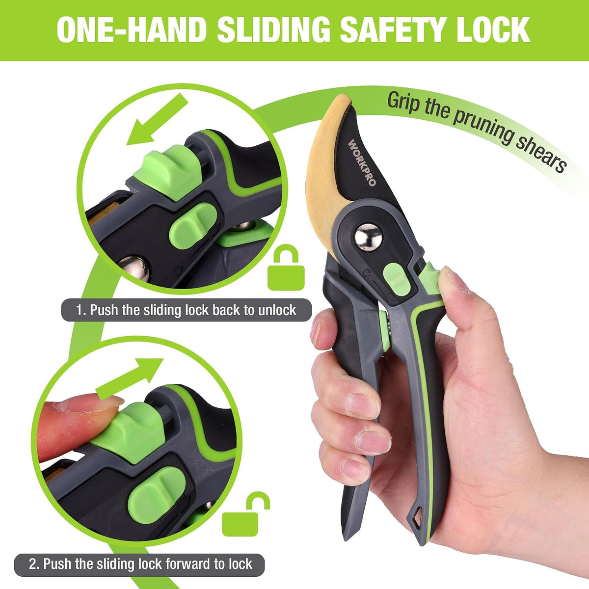 Pruning Shears, Garden Clippers with SK5 Steel Blades, 8" Bypass