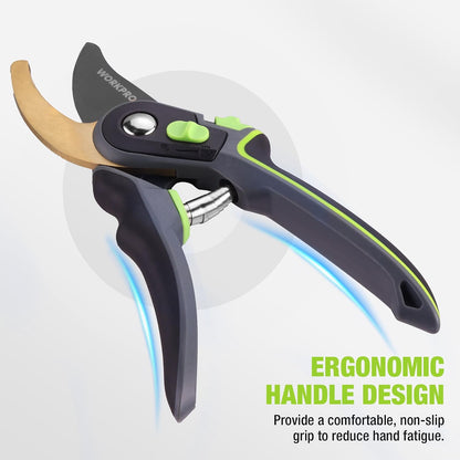 Pruning Shears, Garden Clippers with SK5 Steel Blades, 8" Bypass
