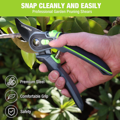 Pruning Shears, Garden Clippers with SK5 Steel Blades, 8" Bypass