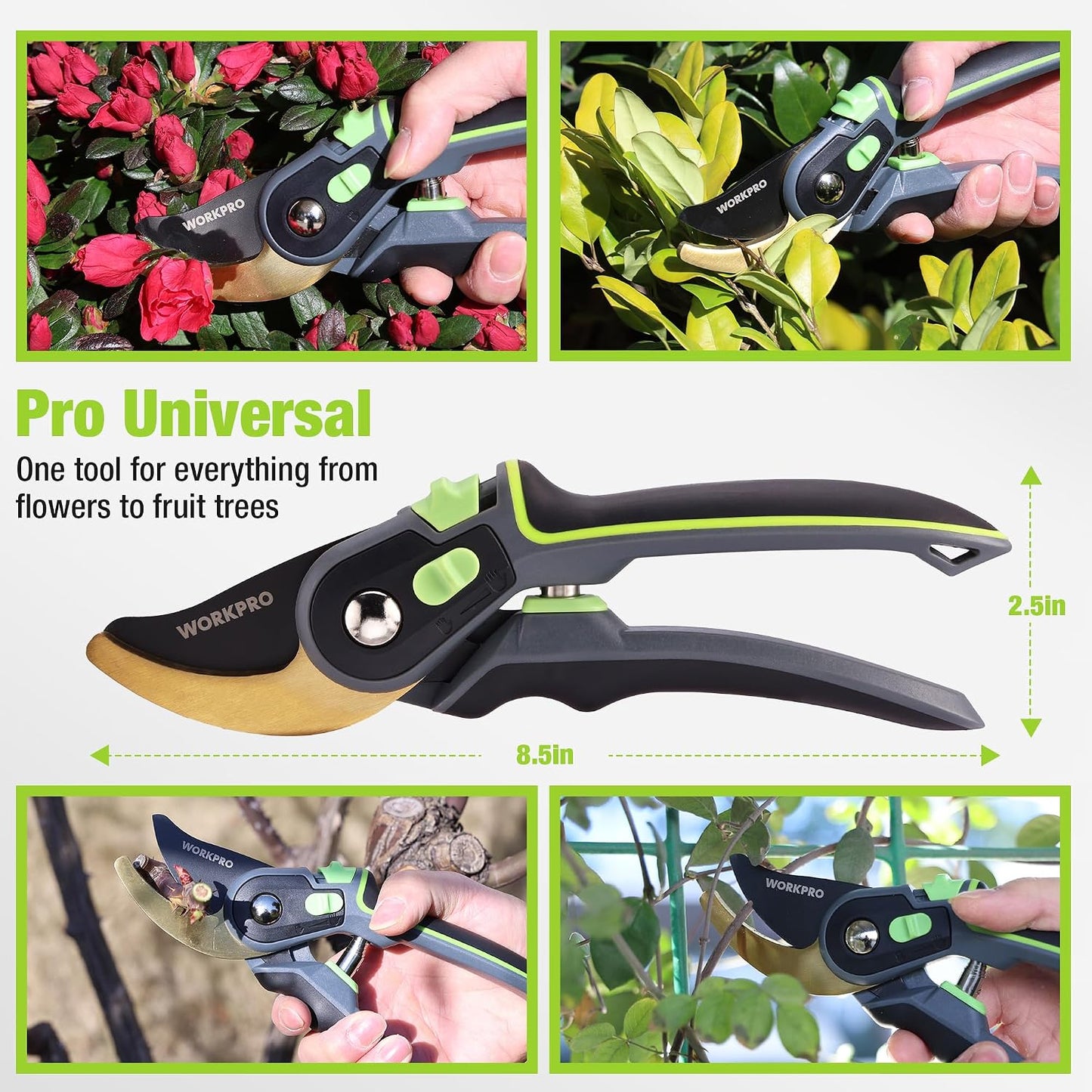 Pruning Shears, Garden Clippers with SK5 Steel Blades, 8" Bypass