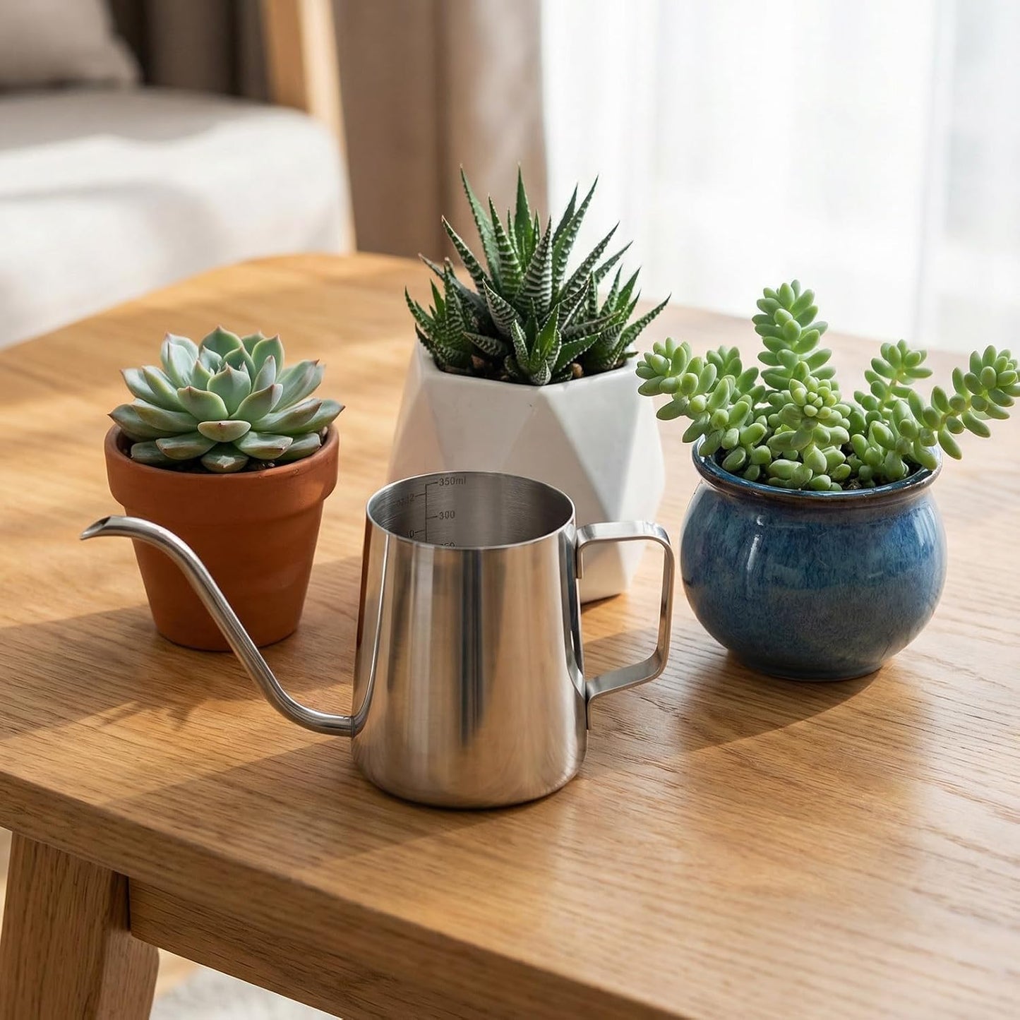 350ml Small Watering Can for Indoor Plants, 12oz Mini Plant Watering Pot with Long Spout and Handle, Black Tiny Stainless Steel Watering-Can for Outdoor Indoor Plants Flower Garden