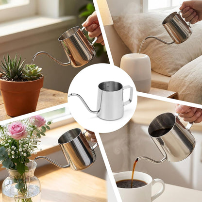 350ml Small Watering Can for Indoor Plants, 12oz Mini Plant Watering Pot with Long Spout and Handle, Black Tiny Stainless Steel Watering-Can for Outdoor Indoor Plants Flower Garden