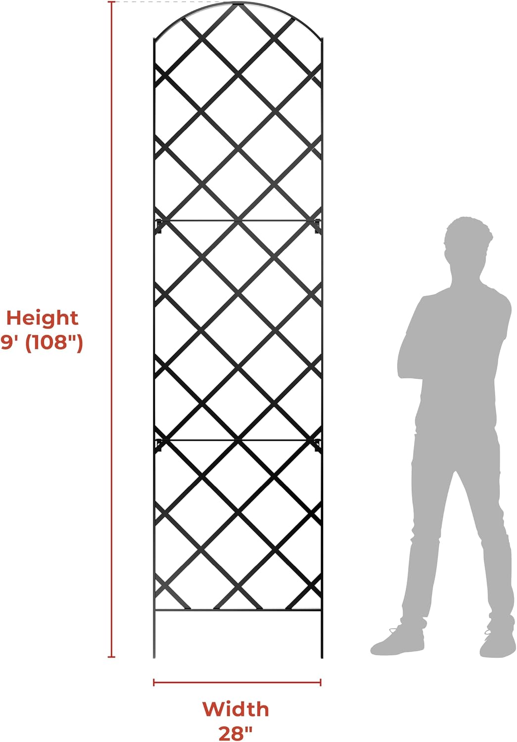 Giant Trellis, 108” high (9’ Tall) by 28” Wide Trellis with Arched top - Pack of 3 Complete trellises