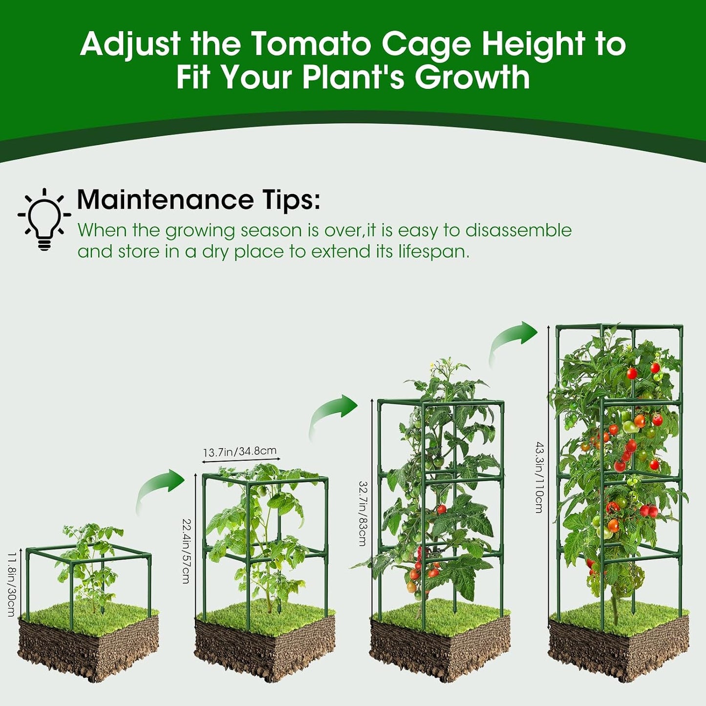 4 Pack Tomato Cage for Garden Support, 43 inch Tall Adjustable Plant Support Stakes, Tomato Trellis Extra Bold for Climbing Vegetables Plants Flowers