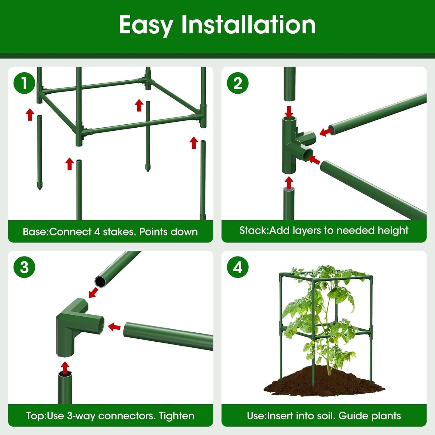 4 Pack Tomato Cage for Garden Support, 43 inch Tall Adjustable Plant Support Stakes, Tomato Trellis Extra Bold for Climbing Vegetables Plants Flowers