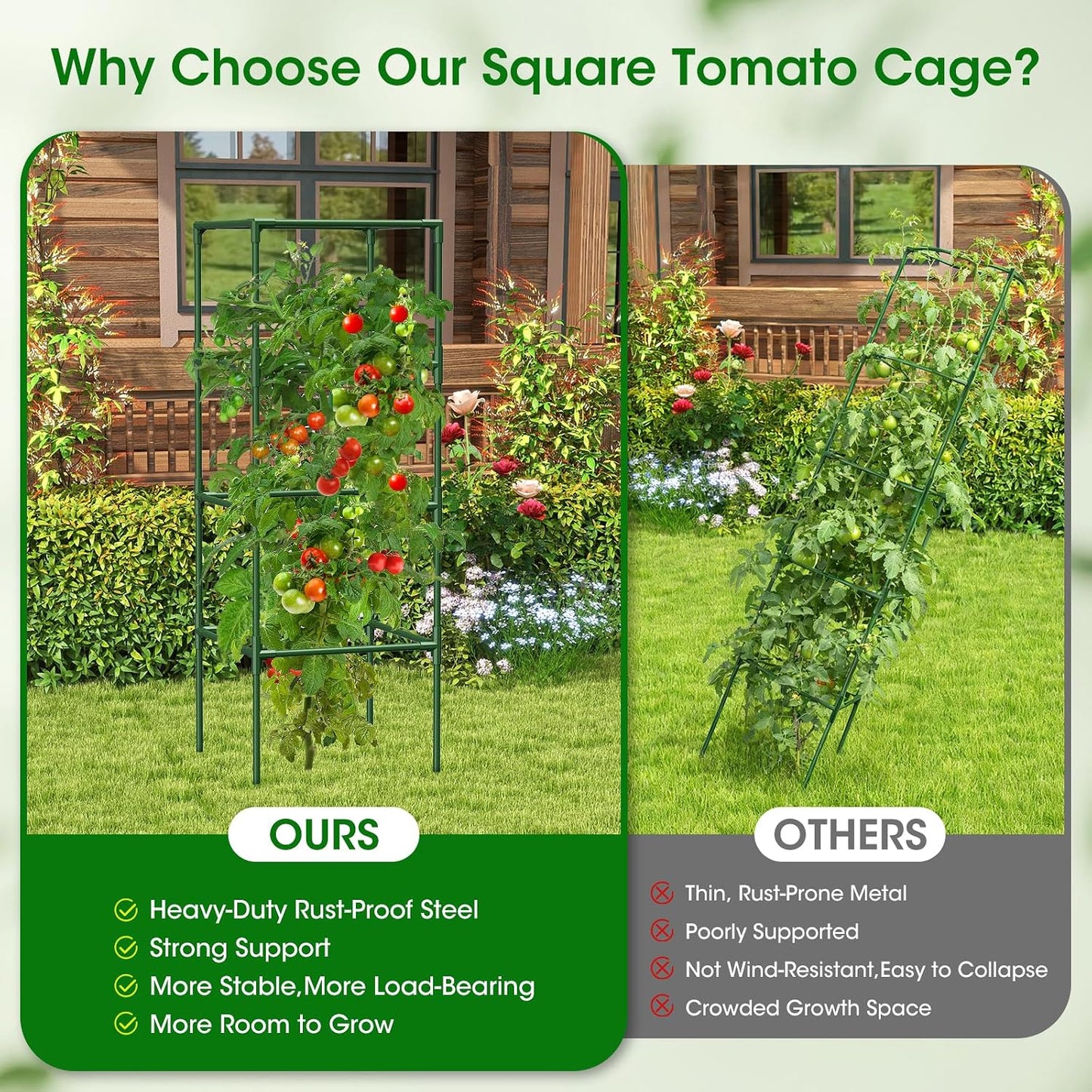 4 Pack Tomato Cage for Garden Support, 43 inch Tall Adjustable Plant Support Stakes, Tomato Trellis Extra Bold for Climbing Vegetables Plants Flowers