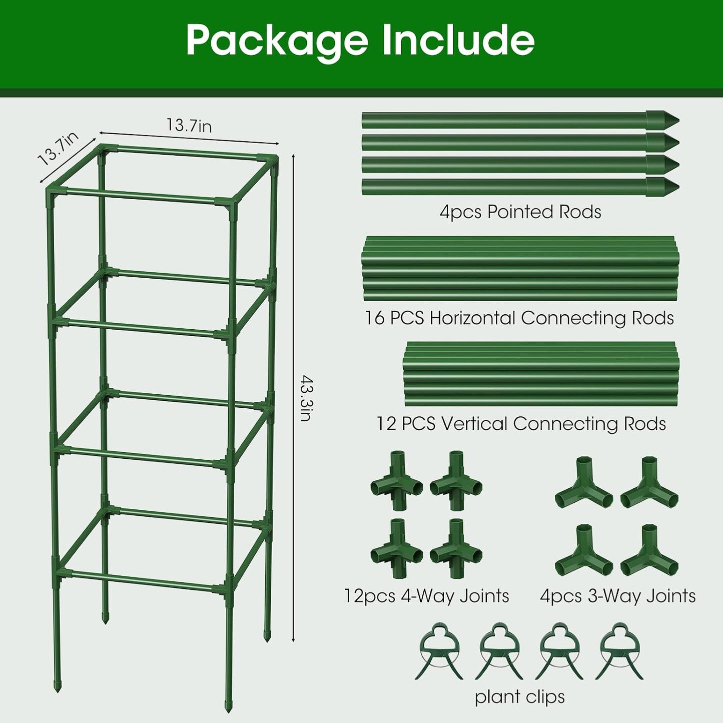 4 Pack Tomato Cage for Garden Support, 43 inch Tall Adjustable Plant Support Stakes, Tomato Trellis Extra Bold for Climbing Vegetables Plants Flowers