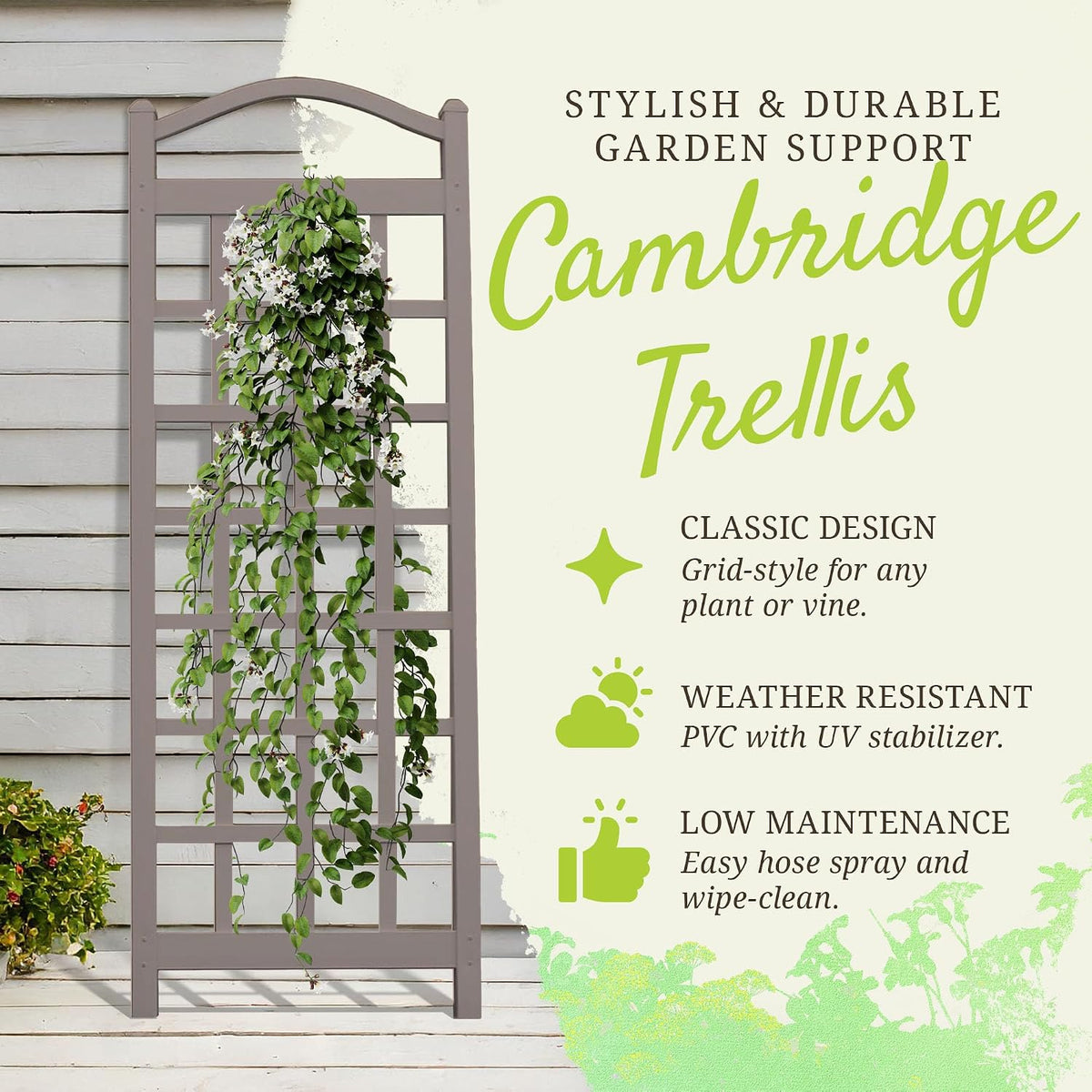 Cambridge Wall Mounted Garden Vinyl Trellis, 28" x 75", White