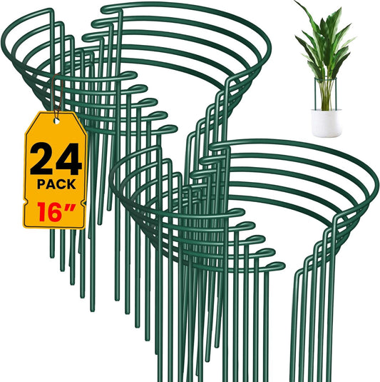 24 Pcs Snake Plant Support Stakes 10" W x 16" H Half Round Peony Cages and Supports Plant Ring Metal Garden Ring Border for Indoor Outdoor Tomato Hydrangea Peony Flower Monstera