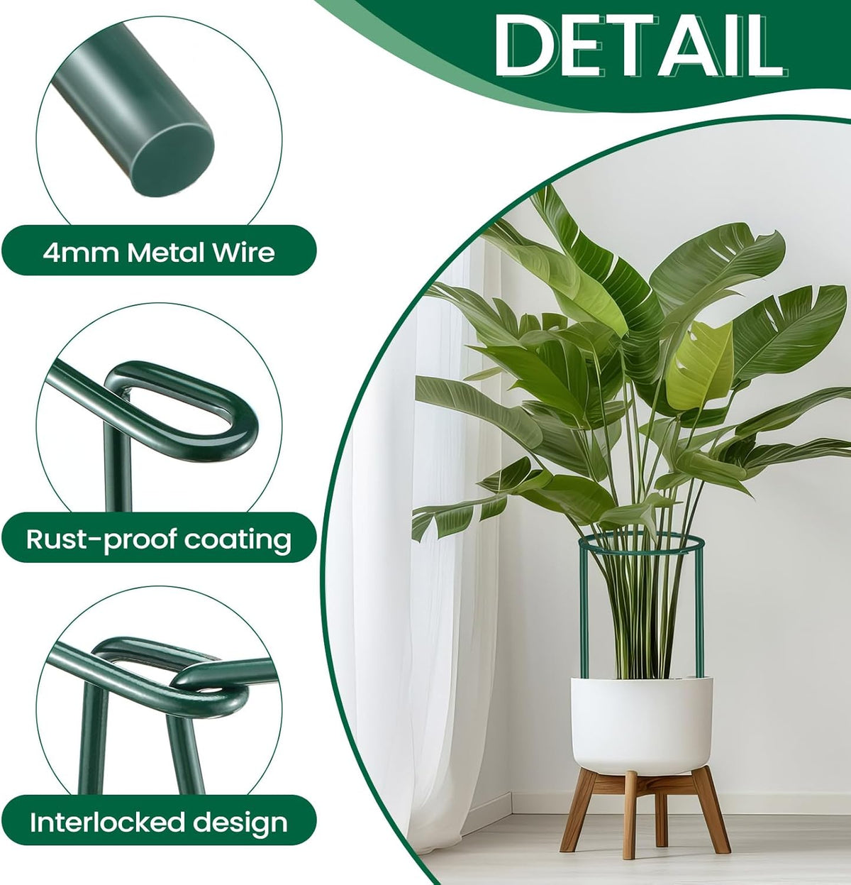 24 Pcs Snake Plant Support Stakes 10" W x 16" H Half Round Peony Cages and Supports Plant Ring Metal Garden Ring Border for Indoor Outdoor Tomato Hydrangea Peony Flower Monstera