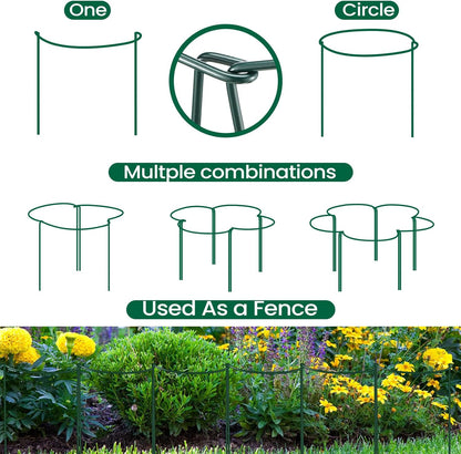 24 Pcs Snake Plant Support Stakes 10" W x 16" H Half Round Peony Cages and Supports Plant Ring Metal Garden Ring Border for Indoor Outdoor Tomato Hydrangea Peony Flower Monstera