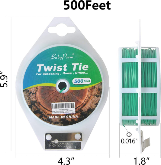 500 Feet (152M) Twist Ties with Cutter, Plastic Multi-purpose Reusable Twist Wire for Gardening, Home, Office