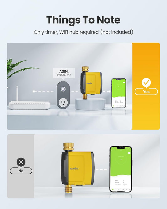 WiFi Water Timer, Smart Sprinkler System Valve With APP & Voice Control, Weather-Based Automatic Rain Delay, Brass Inlet & Outlet (No WiFi Hub)