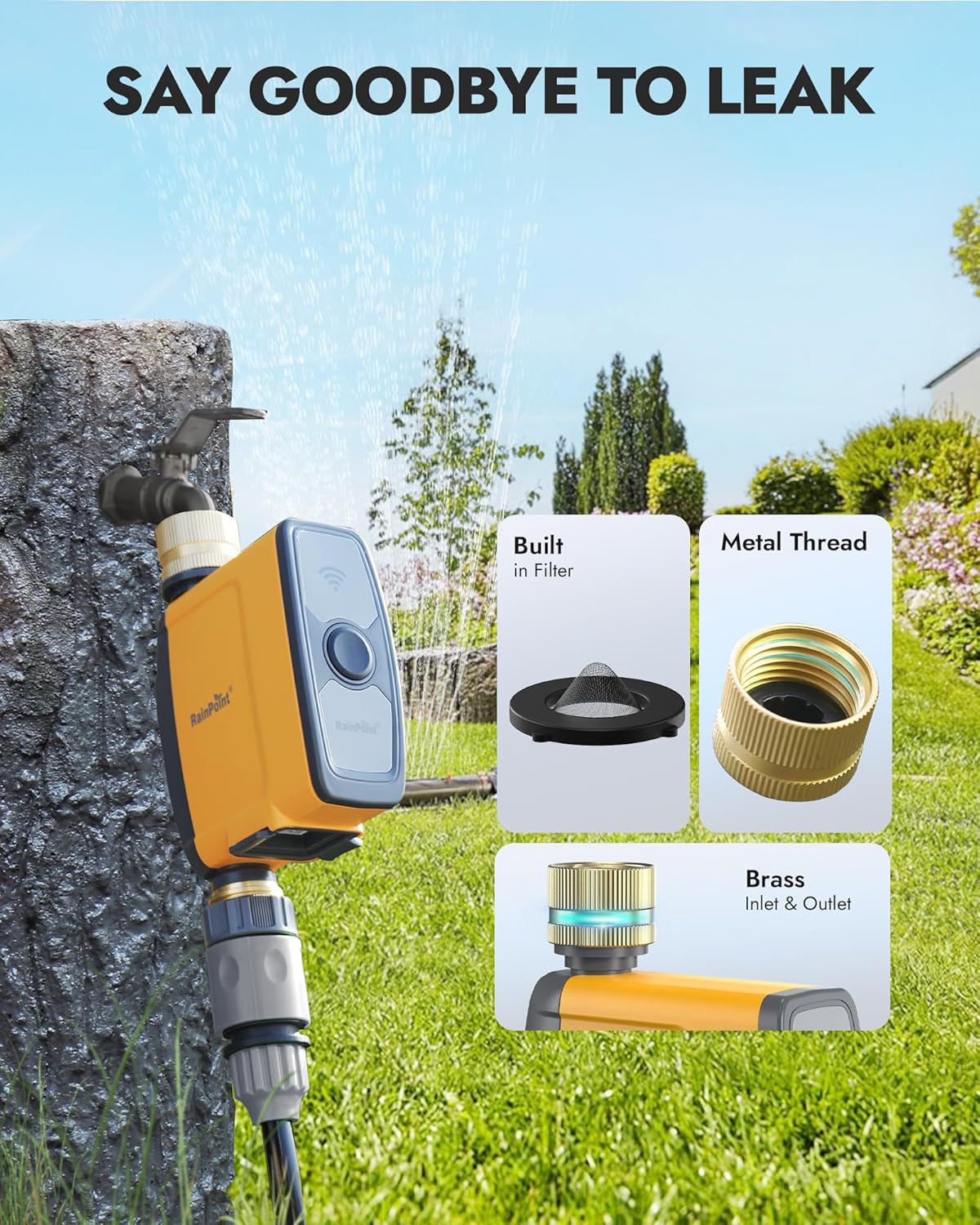 WiFi Water Timer, Smart Sprinkler System Valve With APP & Voice Control, Weather-Based Automatic Rain Delay, Brass Inlet & Outlet (No WiFi Hub)