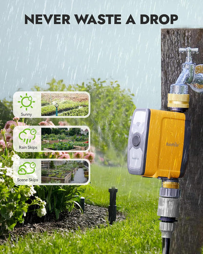 WiFi Water Timer, Smart Sprinkler System Valve With APP & Voice Control, Weather-Based Automatic Rain Delay, Brass Inlet & Outlet (No WiFi Hub)