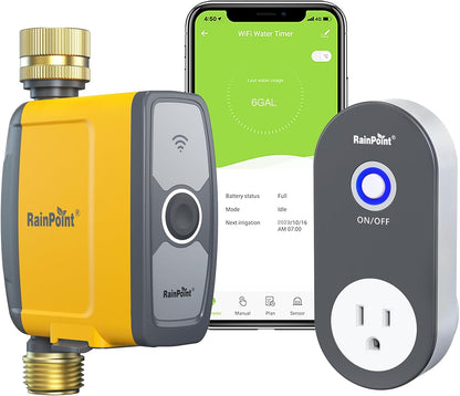WiFi Water Timer, Smart Sprinkler System Valve With APP & Voice Control, Weather-Based Automatic Rain Delay, Brass Inlet & Outlet (No WiFi Hub)