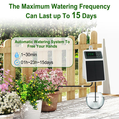 Solar Automatic Drip Irrigation System Kit Anti-Siphoning For 10 Potted Plants DIY Automatic Timing Watering for 15 Days Waterproof with Digital Display Auto Plant Waterer Outdoor Indoor Balcony Patio