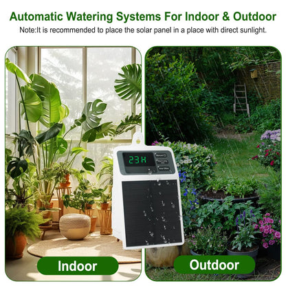 Solar Automatic Drip Irrigation System Kit Anti-Siphoning For 10 Potted Plants DIY Automatic Timing Watering for 15 Days Waterproof with Digital Display Auto Plant Waterer Outdoor Indoor Balcony Patio