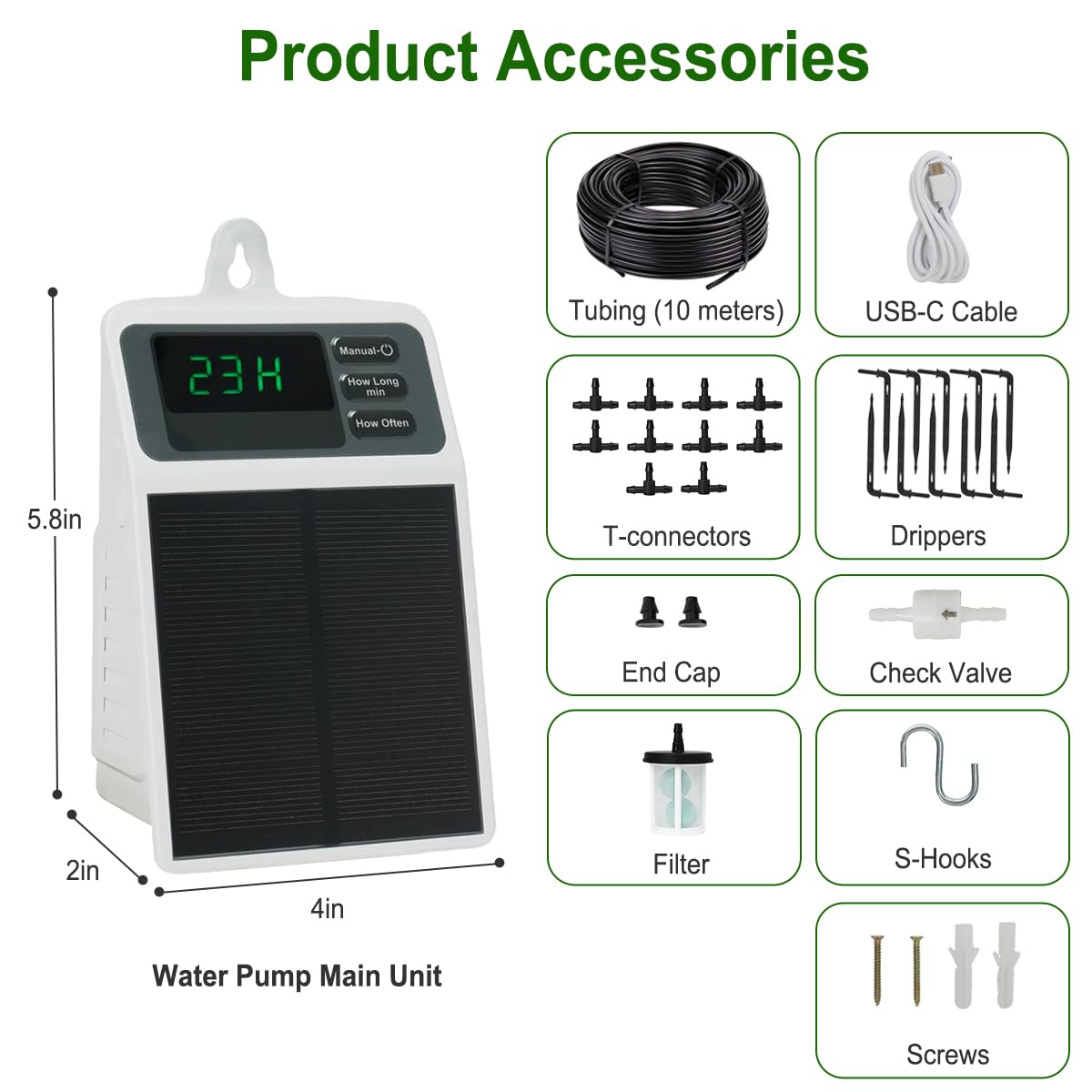 Solar Automatic Drip Irrigation System Kit Anti-Siphoning For 10 Potted Plants DIY Automatic Timing Watering for 15 Days Waterproof with Digital Display Auto Plant Waterer Outdoor Indoor Balcony Patio
