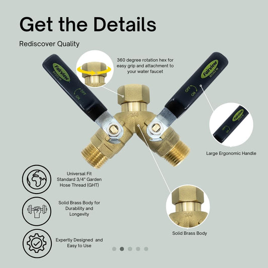 Industrial-Grade Garden Hose Splitter, Large Handles