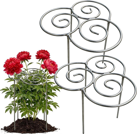 Metal Plant Support Ring for Garden, Heavy Duty Grow-Through Peony Cage Stand, Tall Flower Cage Stand for Garden, Dahlia & Hydrangea Outdoor Plant Stakes (1, Small)