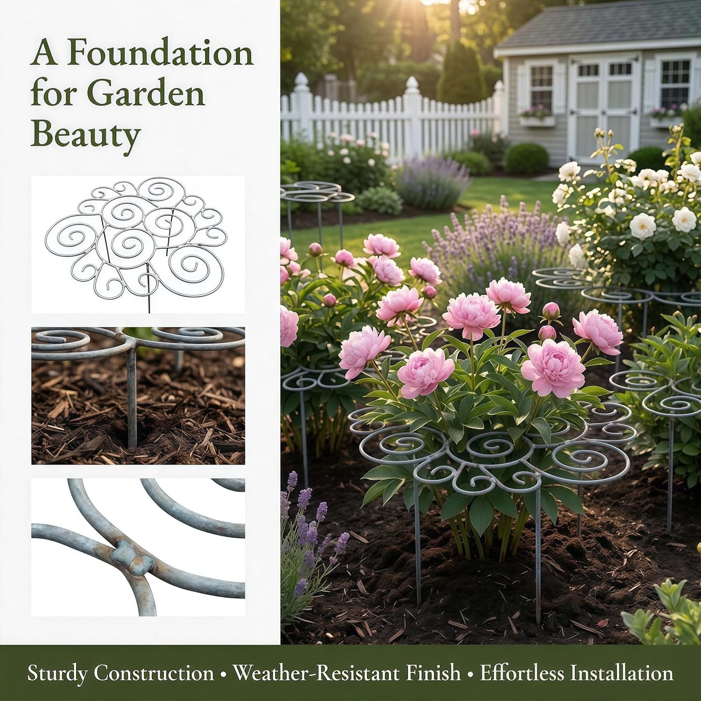 Metal Plant Support Ring for Garden, Heavy Duty Grow-Through Peony Cage Stand, Tall Flower Cage Stand for Garden, Dahlia & Hydrangea Outdoor Plant Stakes (1, Small)