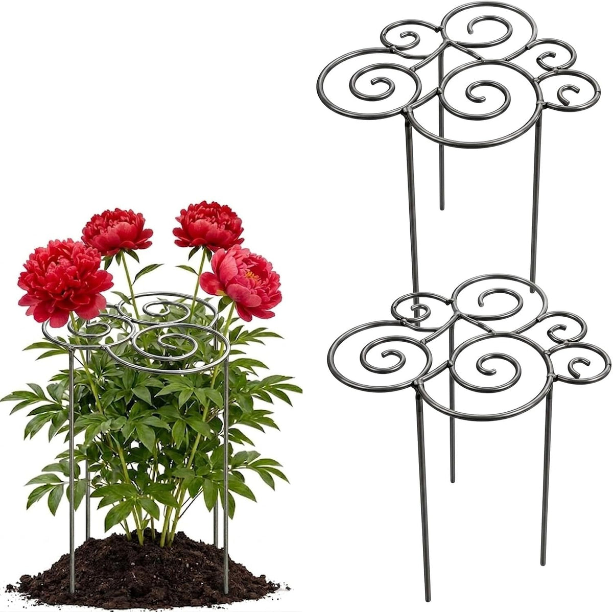 Metal Plant Support Ring for Garden, Heavy Duty Grow-Through Peony Cage Stand, Tall Flower Cage Stand for Garden, Dahlia & Hydrangea Outdoor Plant Stakes (1, Small)