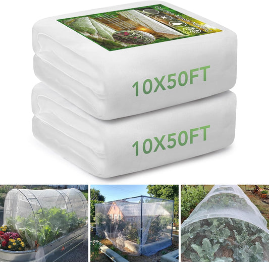 Garden Netting 10 X 50 FT 2 Pack, Ultra Fine Garden Mesh Plant Netting for Garden Protection Row Cover Raised Beds Screen, Protecting Plants Vegetables Flowers Fruit Trees