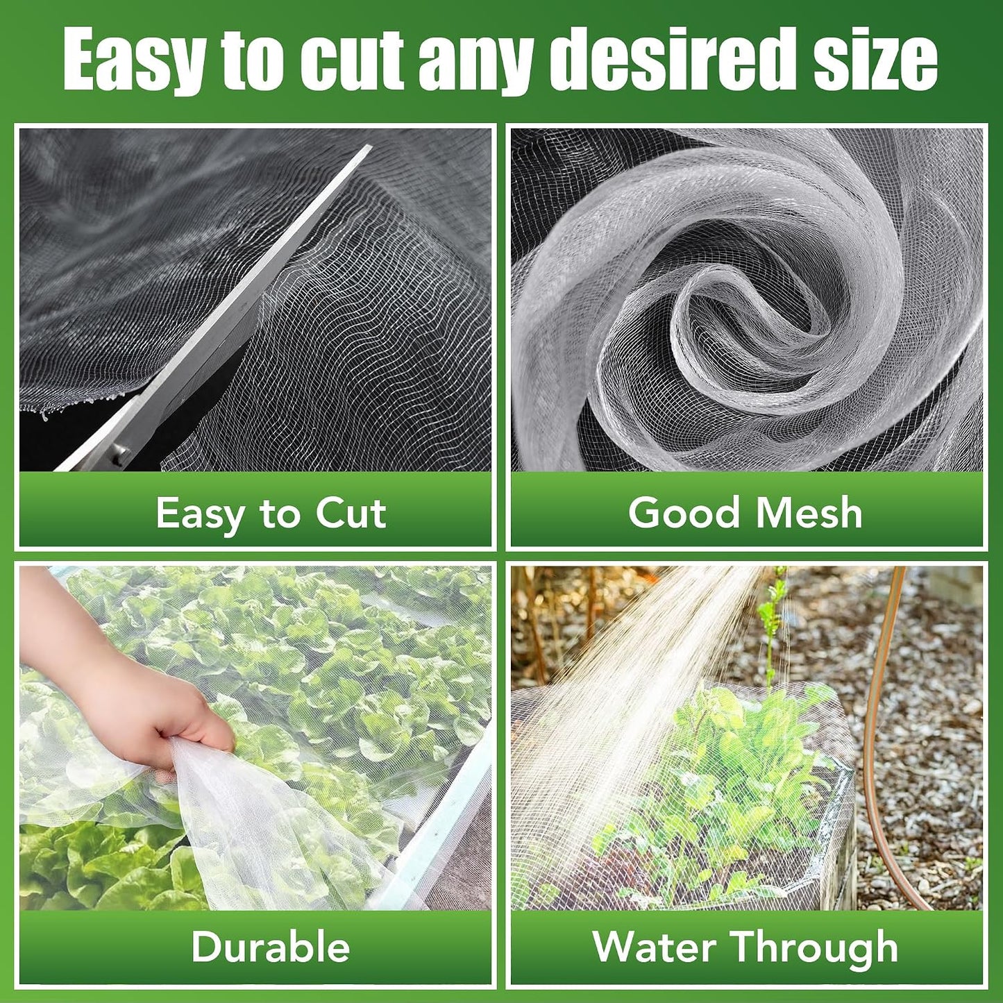 Garden Netting 10 X 50 FT 2 Pack, Ultra Fine Garden Mesh Plant Netting for Garden Protection Row Cover Raised Beds Screen, Protecting Plants Vegetables Flowers Fruit Trees
