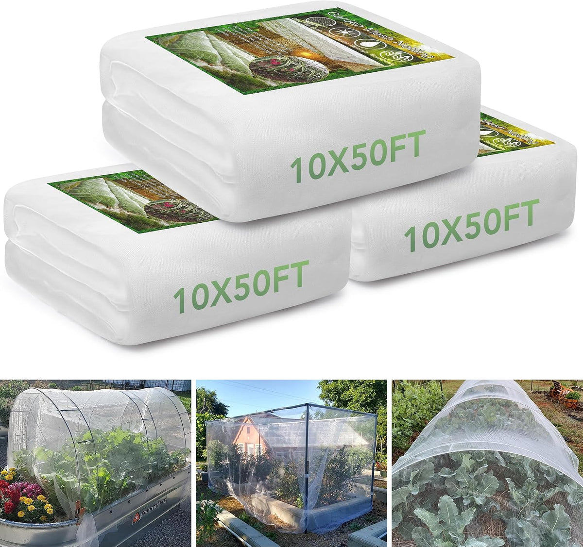 Garden Netting 10 X 50 FT 2 Pack, Ultra Fine Garden Mesh Plant Netting for Garden Protection Row Cover Raised Beds Screen, Protecting Plants Vegetables Flowers Fruit Trees