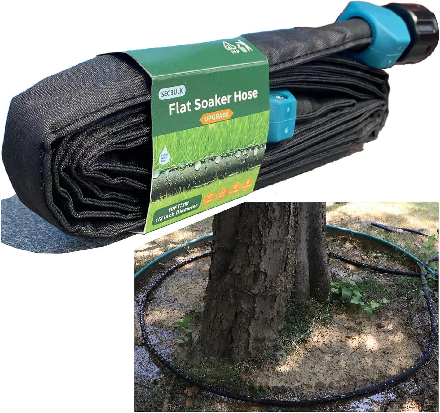 2026 Flat Soaker Hose 20 ft for Garden, 20' (10ft x 2) Linkable Drip Hose Diy Garden Irrigation System Saving 80% Water, Dual-layer Leak-free Design Water Hose with Holes