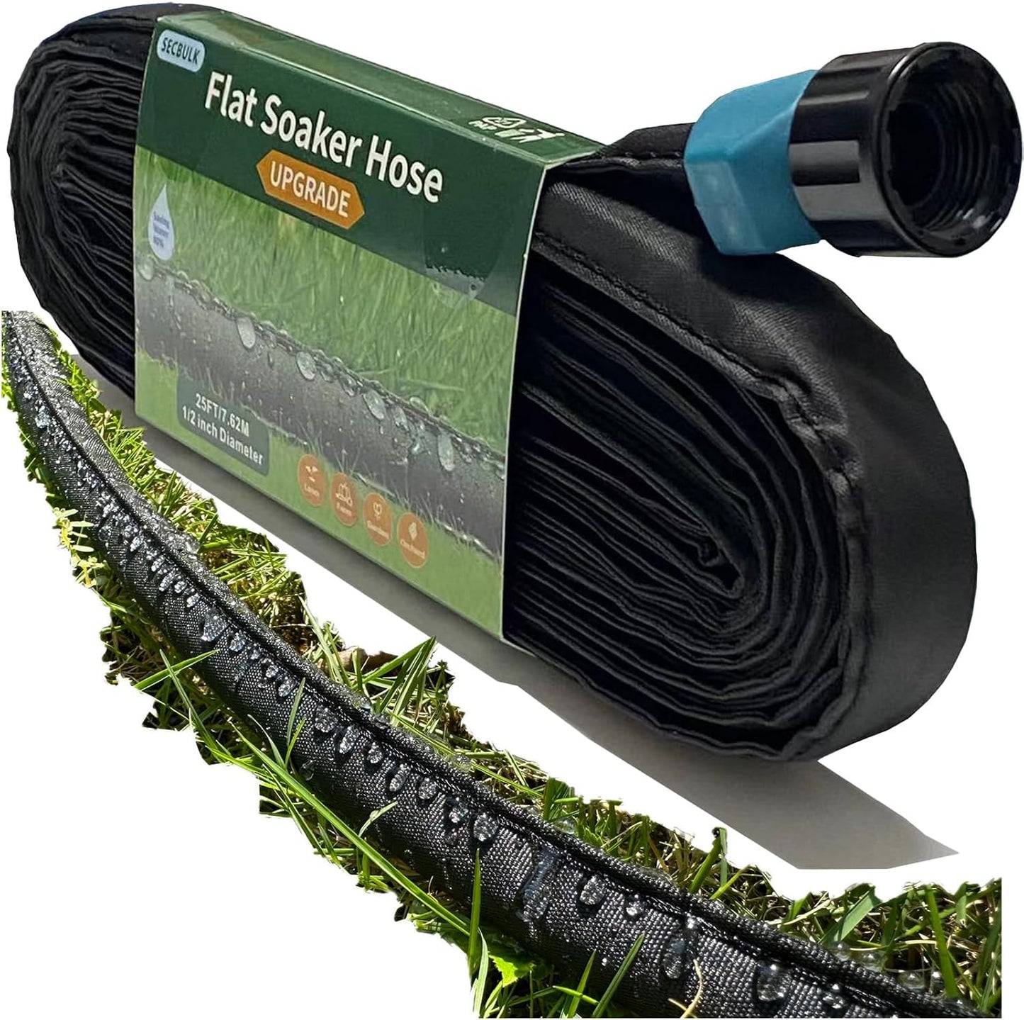 2026 Flat Soaker Hose 20 ft for Garden, 20' (10ft x 2) Linkable Drip Hose Diy Garden Irrigation System Saving 80% Water, Dual-layer Leak-free Design Water Hose with Holes