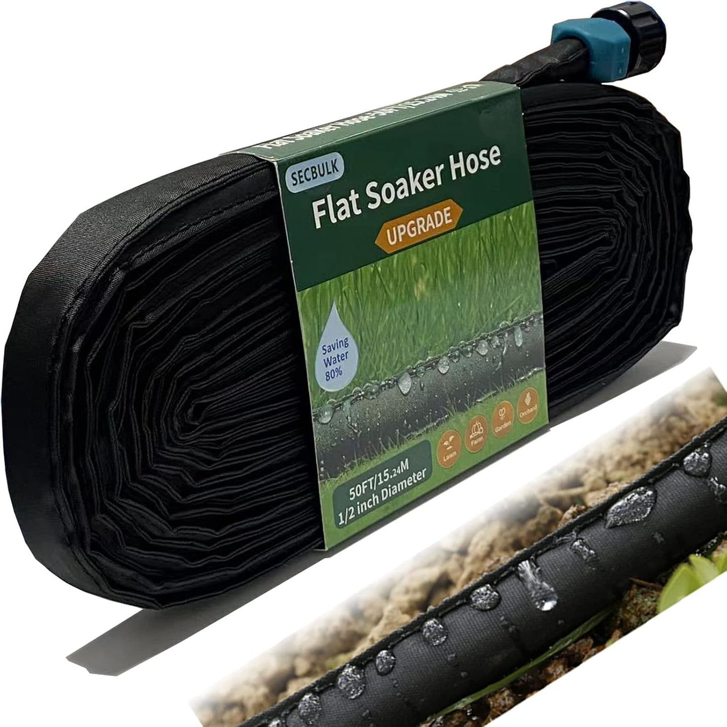 2026 Flat Soaker Hose 20 ft for Garden, 20' (10ft x 2) Linkable Drip Hose Diy Garden Irrigation System Saving 80% Water, Dual-layer Leak-free Design Water Hose with Holes