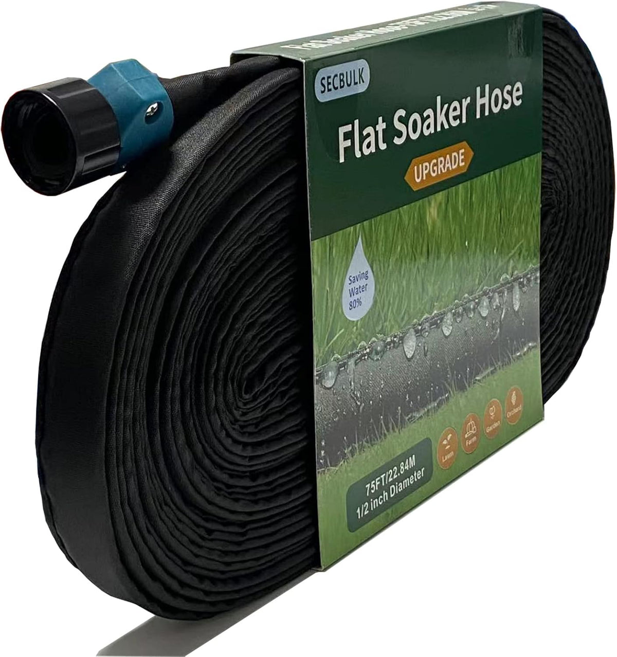 2026 Flat Soaker Hose 20 ft for Garden, 20' (10ft x 2) Linkable Drip Hose Diy Garden Irrigation System Saving 80% Water, Dual-layer Leak-free Design Water Hose with Holes