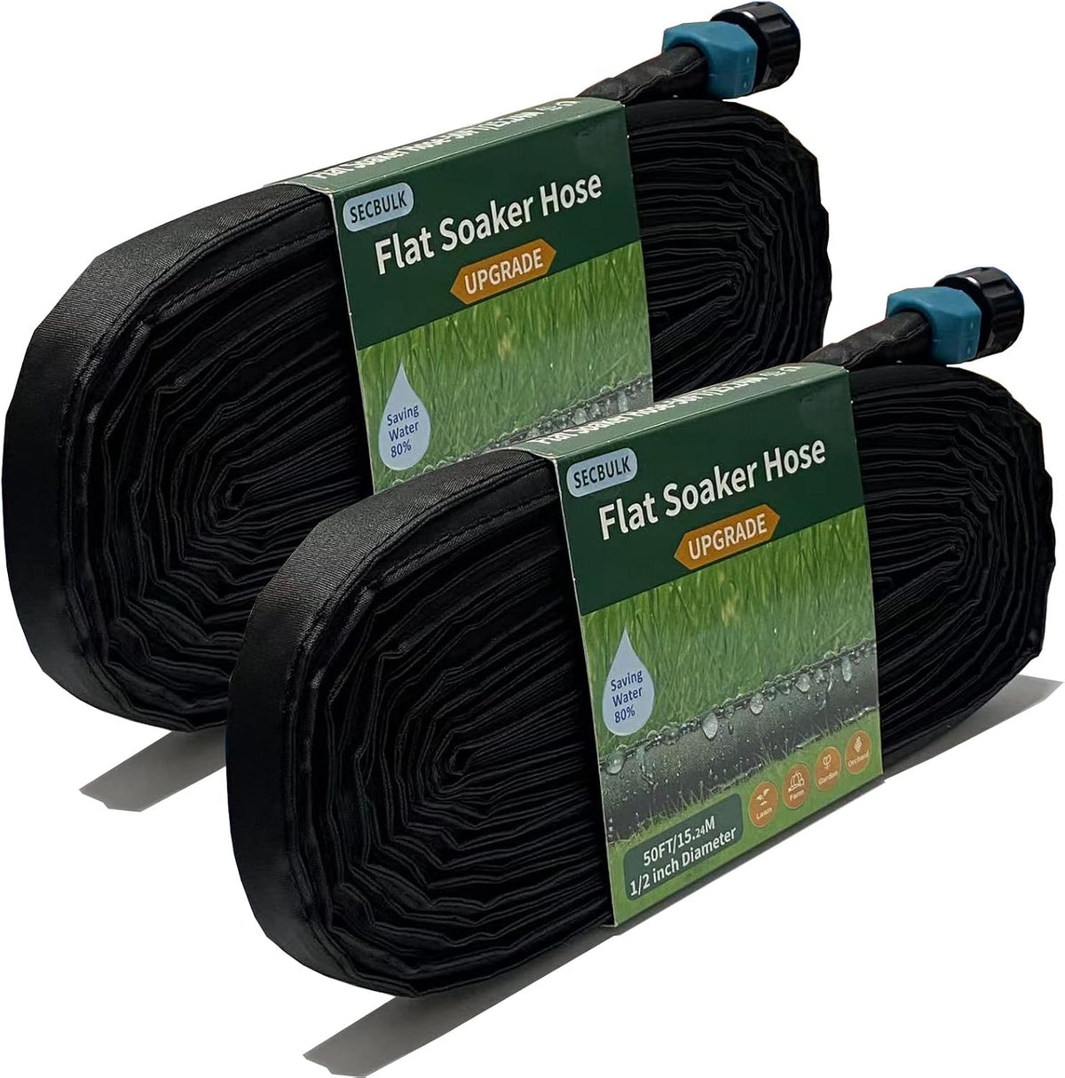 2026 Flat Soaker Hose 20 ft for Garden, 20' (10ft x 2) Linkable Drip Hose Diy Garden Irrigation System Saving 80% Water, Dual-layer Leak-free Design Water Hose with Holes