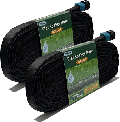 2026 Flat Soaker Hose 20 ft for Garden, 20' (10ft x 2) Linkable Drip Hose Diy Garden Irrigation System Saving 80% Water, Dual-layer Leak-free Design Water Hose with Holes