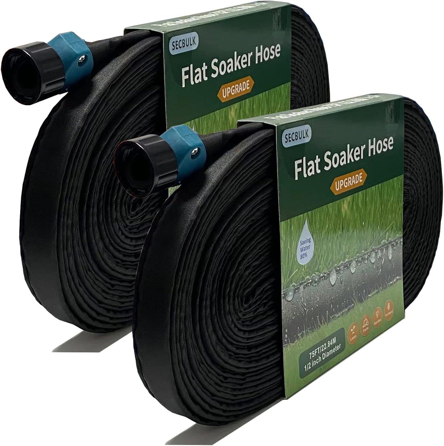 2026 Flat Soaker Hose 20 ft for Garden, 20' (10ft x 2) Linkable Drip Hose Diy Garden Irrigation System Saving 80% Water, Dual-layer Leak-free Design Water Hose with Holes