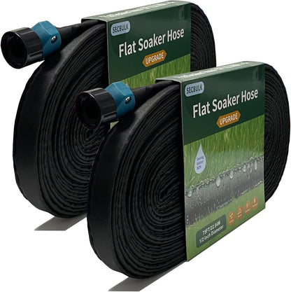 2026 Flat Soaker Hose 20 ft for Garden, 20' (10ft x 2) Linkable Drip Hose Diy Garden Irrigation System Saving 80% Water, Dual-layer Leak-free Design Water Hose with Holes